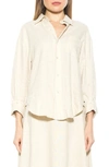 Alexia Admor Amber Oversize Long Sleeve Linen Button-up Shirt In Sand