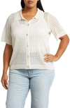 By Design Zena Openwork Button-up Shirt In Gardenia