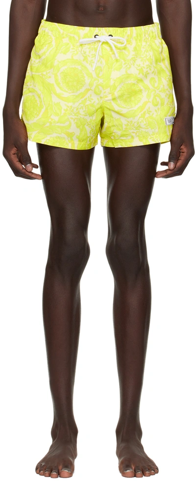 Versace Barocco-print Swim Shorts In Yellow