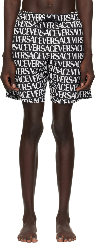 Versace Allover Drawstring Board Shorts In Black