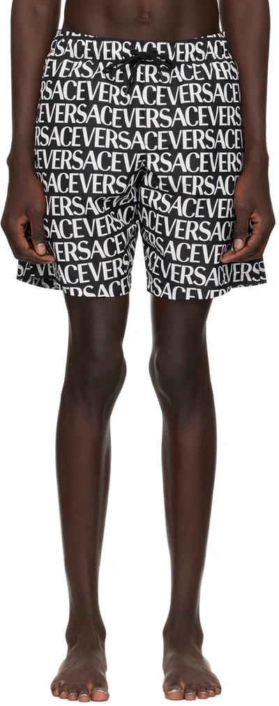 Versace Black Allover Swim Shorts In 5b040-black+white