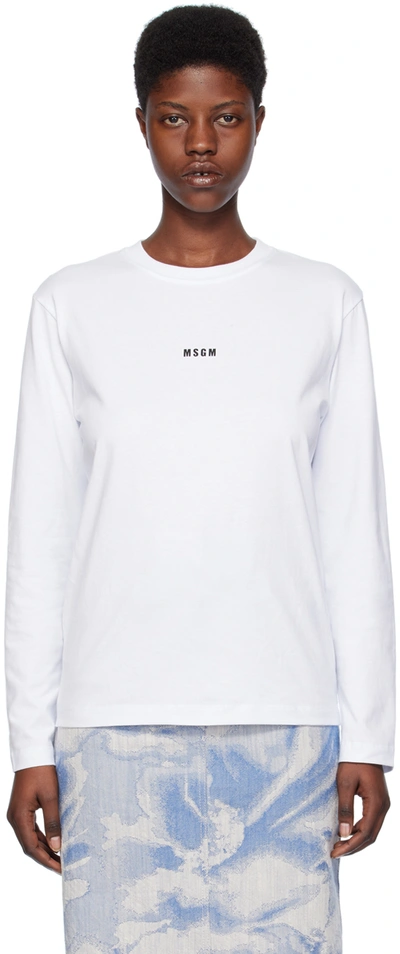 Msgm White Micro Long Sleeve T-shirt In 1 Optical White