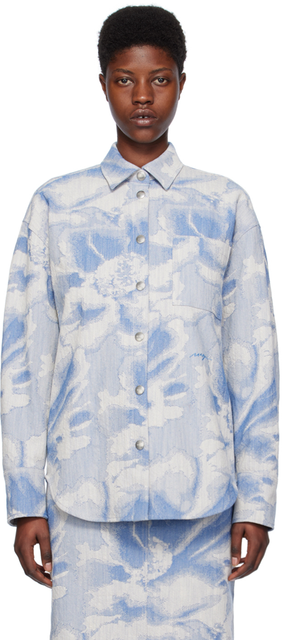 Msgm Blue Embroidered Denim Shirt In 84 Light Blue