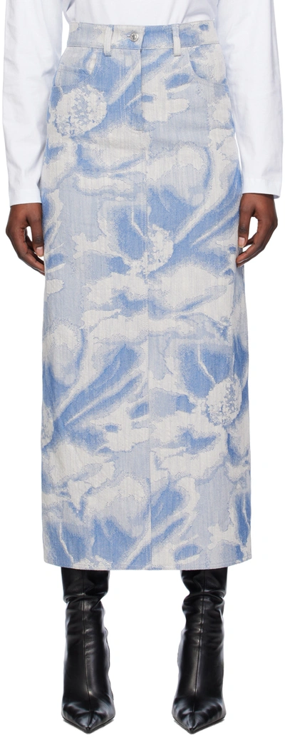 Msgm Blue Jacquard Denim Maxi Skirt In 84 Light Blue