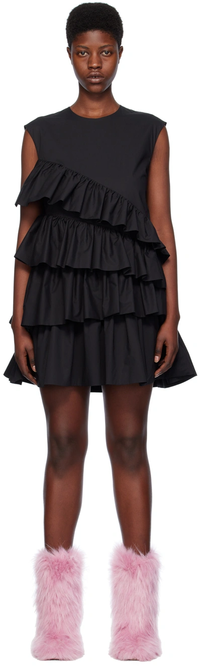 Msgm Black Tiered Ruffle Minidress In 99 Black