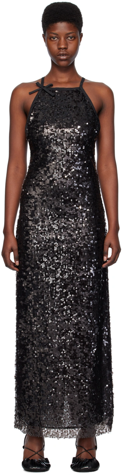 Msgm Black Sequin Maxi Dress In 99 Black