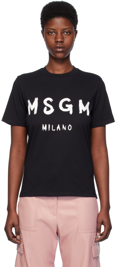 Msgm Black Solid Color T-shirt In 99 Black