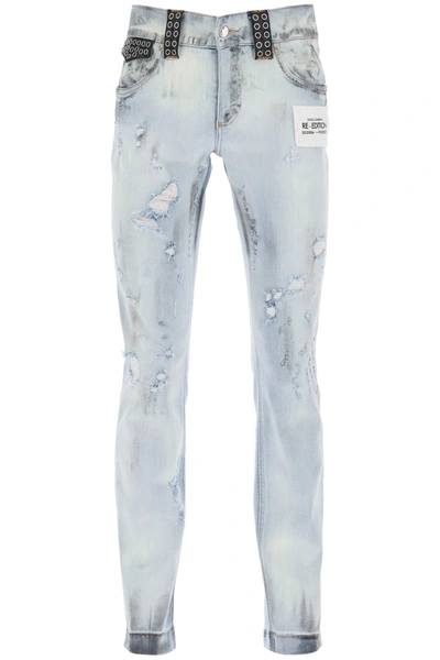 DOLCE & GABBANA RE EDITION JEANS WITH LEATHER DETAILING