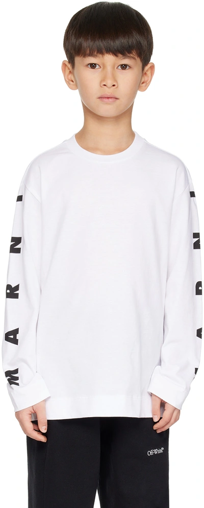 Marni Kids White Crewneck Long Sleeve T-shirt In 0m100