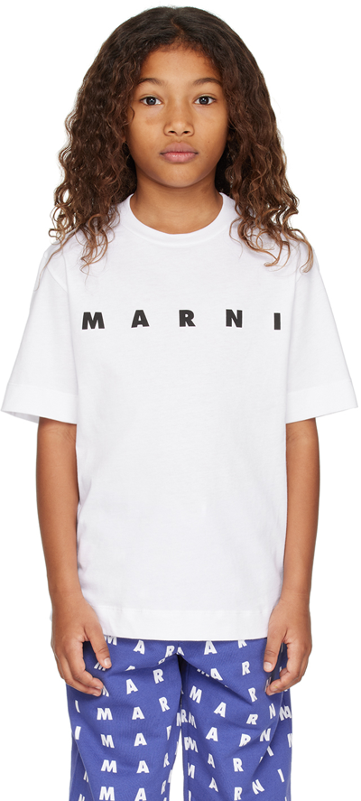 Marni Kids White Printed T-shirt In 0m100