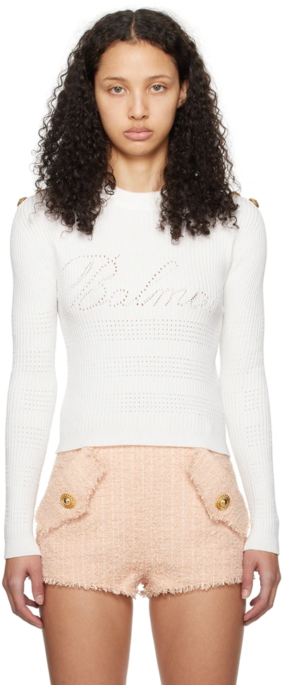 Balmain Signature Knit Sweater In White