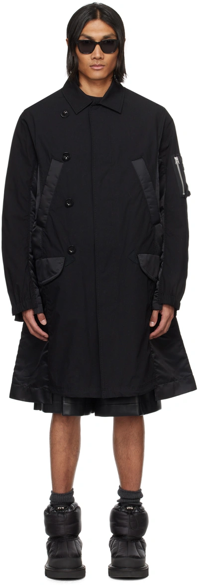 Sacai Black Paneled Coat In 002 Blackxblack
