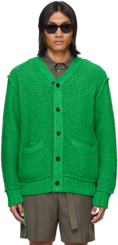Sacai Green Loose Thread Cardigan In 551 Green