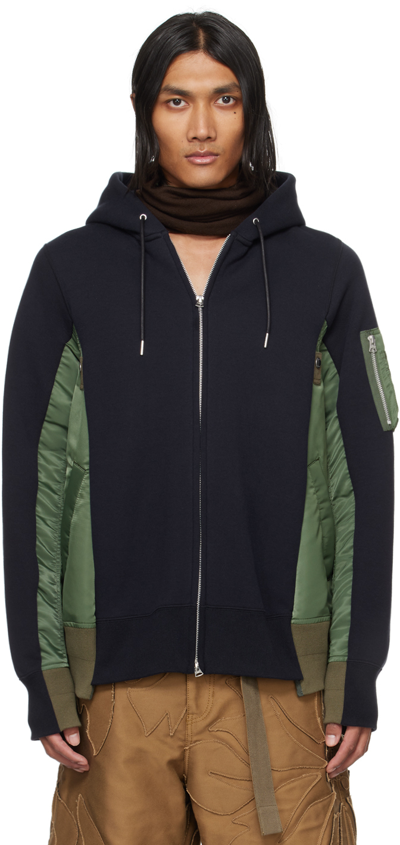 Sacai Two-tone Panelled Hoodie In Blue