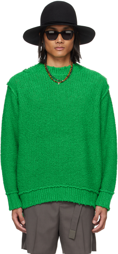 Sacai Green Loose Thread Sweater In 551 Green