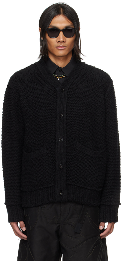 Sacai Knit Cardigan With Ribbed Waistband In 001 Black