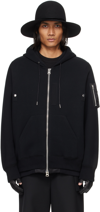 SACAI BLACK RAGLAN HOODIE