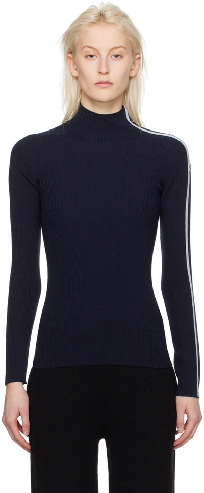 Moncler Navy Striped Turtleneck In 778 Navy