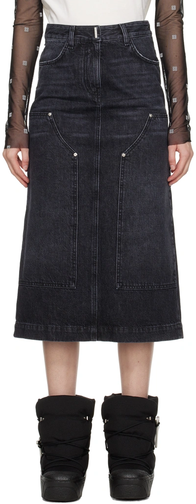 GIVENCHY BLACK REINFORCED PANEL DENIM MIDI SKIRT