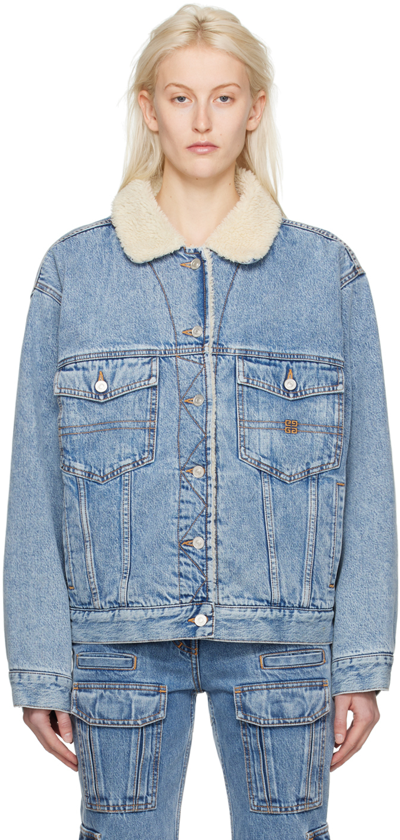 Givenchy Womens Light Blue Logo-embroidered Contrast-collar Denim Jacket