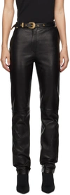 BALMAIN BLACK BELTED LEATHER TROUSERS