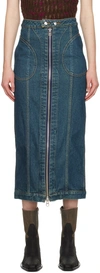 ECKHAUS LATTA BLUE ZIP DENIM MIDI SKIRT