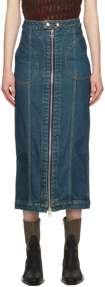 Eckhaus Latta Blue Zip Denim Midi Skirt In New Blue