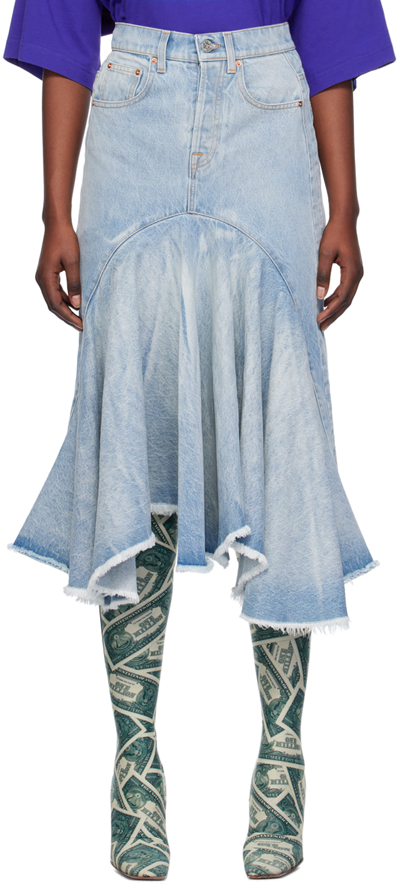 Vetements Blue Flared Denim Midi Skirt In Blau