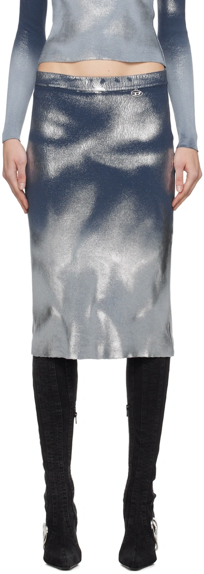 Diesel Blue & Grey M-ilan Midi Skirt In 8nc