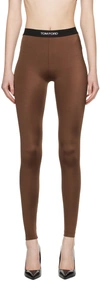 Tom Ford Brown Lustrous Signature Leggings In Kb602 Pine Brown