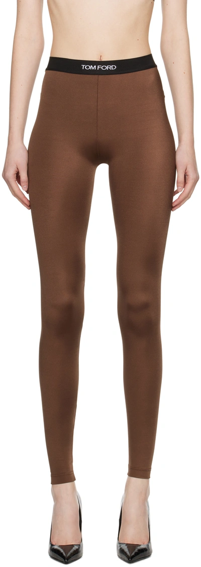 Tom Ford Brown Lustrous Leggings In Kb602 Pine Brown