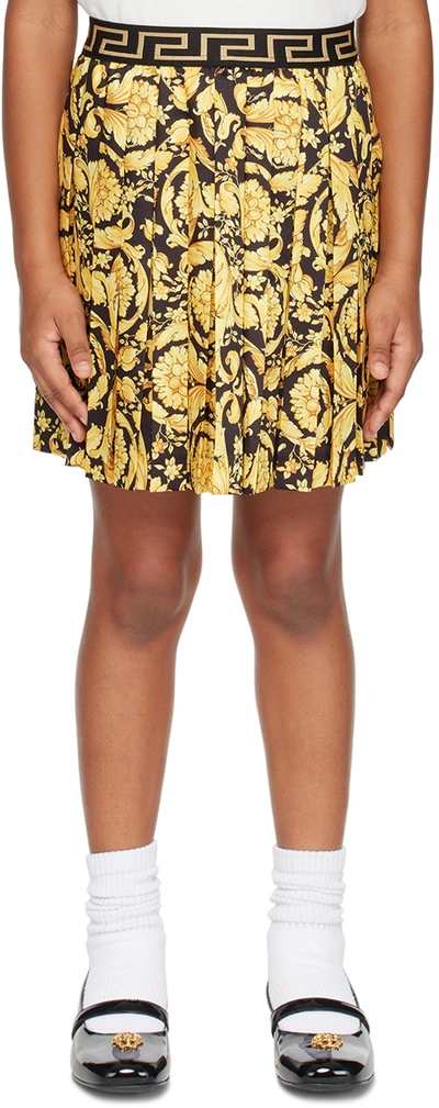 Versace Kids Gold & Black Barocco Skirt In Nero+oro