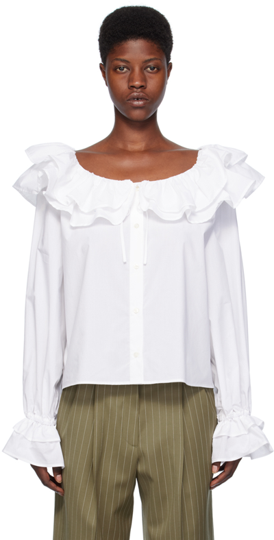 Msgm White Ruffle Blouse