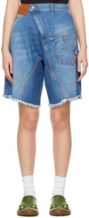 JW ANDERSON BLUE TWISTED WORKWEAR DENIM SHORTS