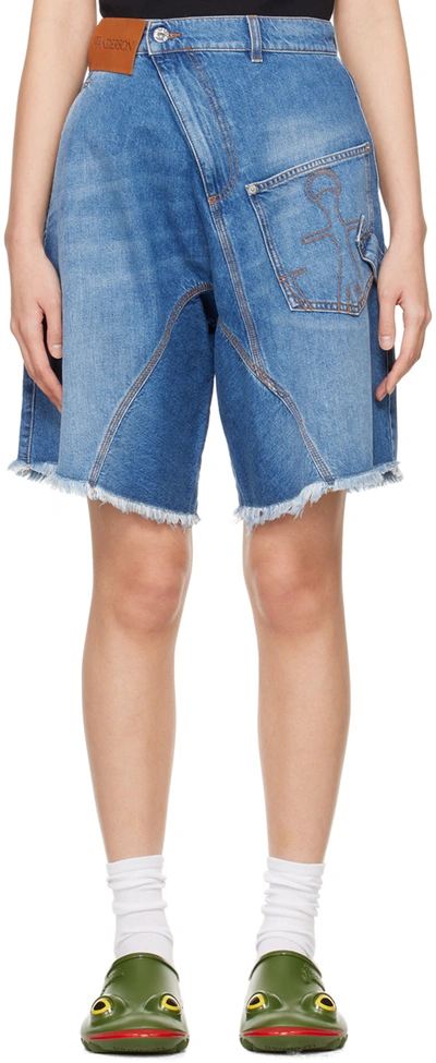 Jw Anderson Blue Twisted Workwear Denim Shorts In Light Blue