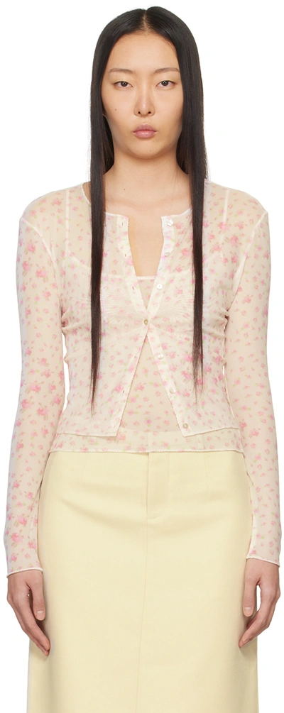 Sandy Liang White & Pink Curry Cardigan In 958 Pink Multi