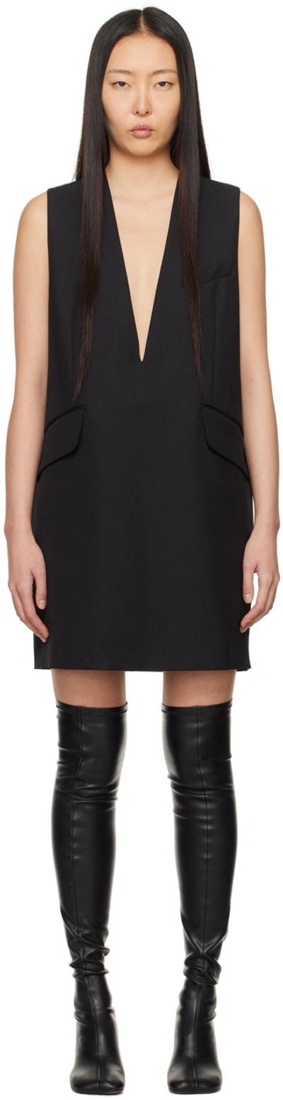 Mm6 Maison Margiela Black V-neck Minidress In Schwarz