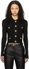 Balmain Button-embellished Ribbed Cardigan In 0pa Noir