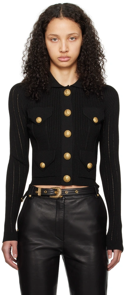 Balmain Black Button Cardigan In 0pa Noir