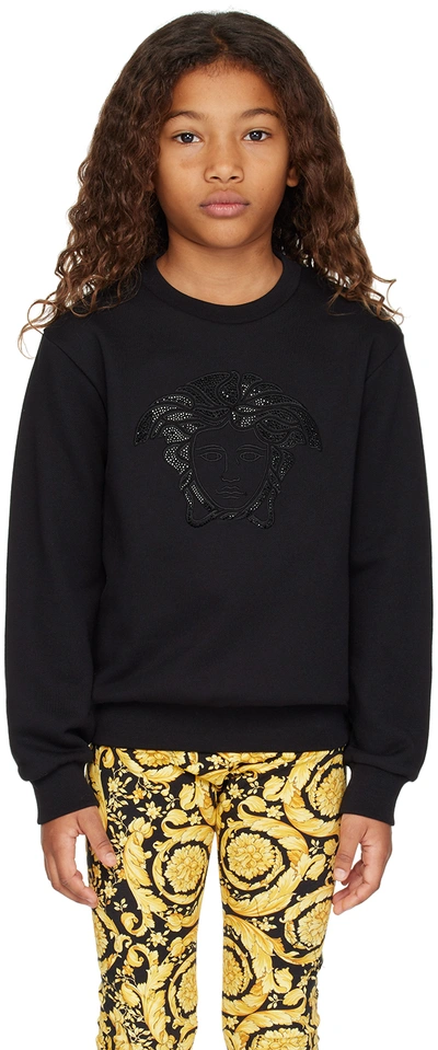 Versace Kids Black Crystal Medusa Sweatshirt In Nero+nero