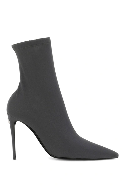 Dolce & Gabbana Stretch Jersey Ankle Boots In Grey