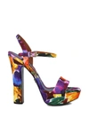 Dolce & Gabbana Platform Sandal In Printed Brocade In Flowers