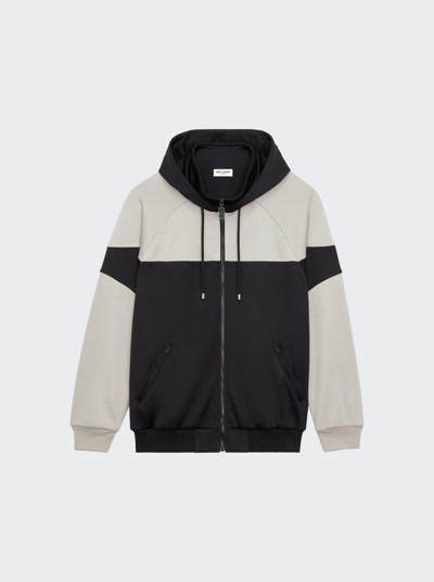 Saint Laurent Zip Up Hoodie In Noir Perle