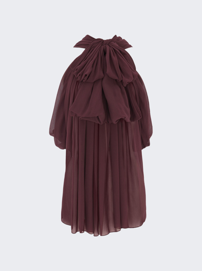 Saint Laurent Lavalliere Neck Blouse In Bordeaux Fonce