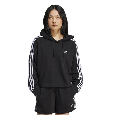 Adidas Originals Womens  Adicolor 3-stripes Short Hoodie In Black