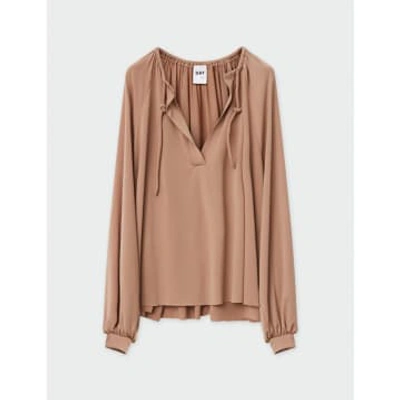 Day Birger Ellis Drape Drawstring Blouse Size: L, Col: Camel In Brown