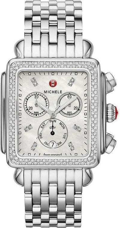 Pre-owned Michele Deco Xl Diamond , Diamond Dial Stainless Steel Watch Mww06z000035