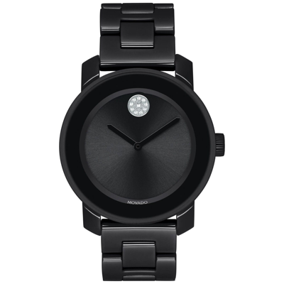 Pre-owned Movado Ladies  Bold Black Ceramic Watch 36mm Crystal Accent 3600535