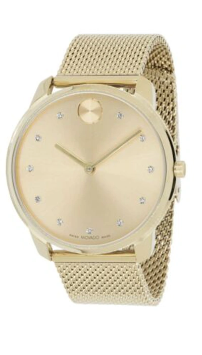 Pre-owned Movado Brand  Bold Thin Men's Gold Tone Stainless Steel Quartz Watch 3600903