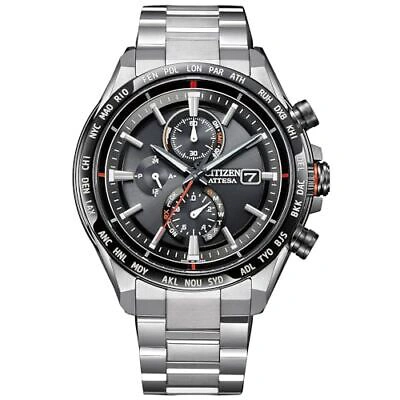 Pre-owned Citizen Attesa Eco-drive At8189-61e Solar Radio Men Watch Titanium Silver